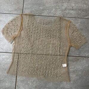 Embellished Sheer Tan Top